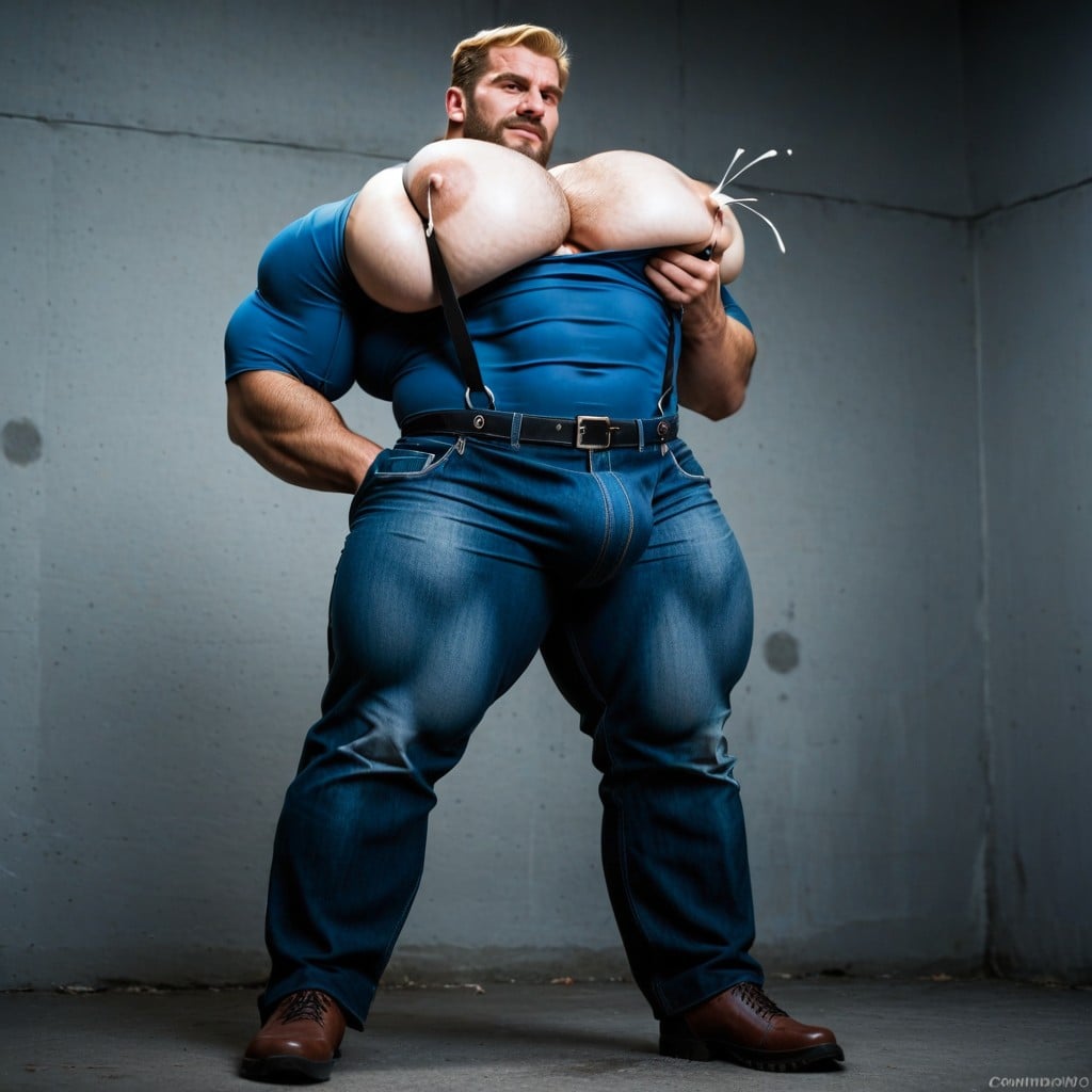 18+, Tight Blue T Shirt, Hyper Bulky AI Gay Porn