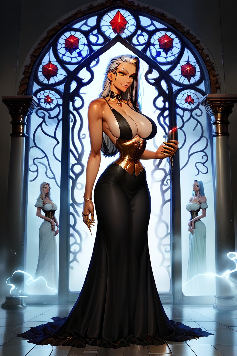 Collarbone, Bone-white_stone, Black_metal_corset Porno IA Hentai
