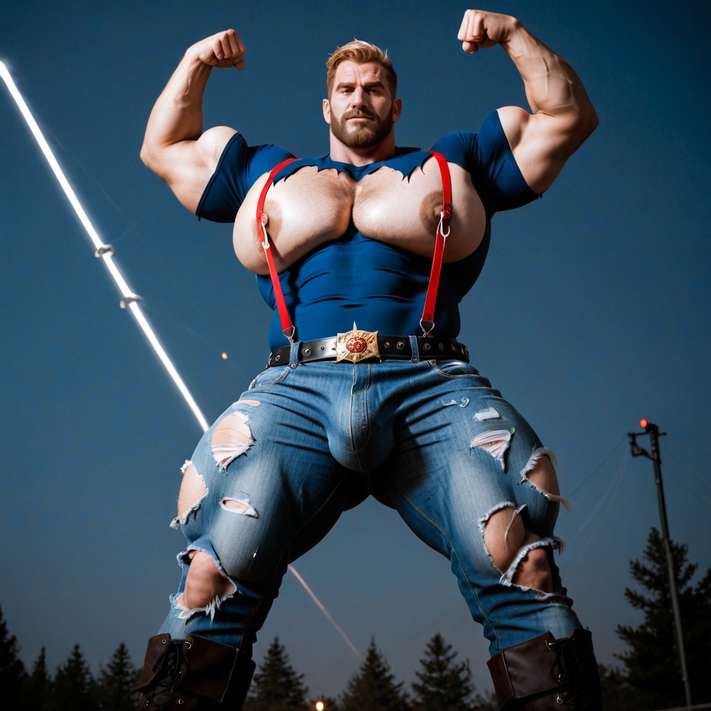 Wide Angle, Tight Jean Suspenders, Extremely Large Ass AI Gay Porn