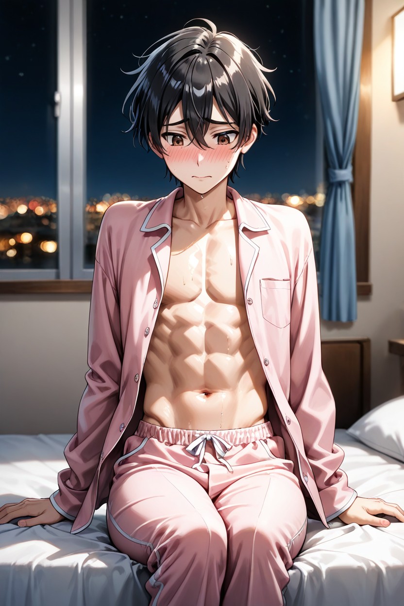 High Resolution, Messy Black Hair, Brown Eyes AI Gay Porn