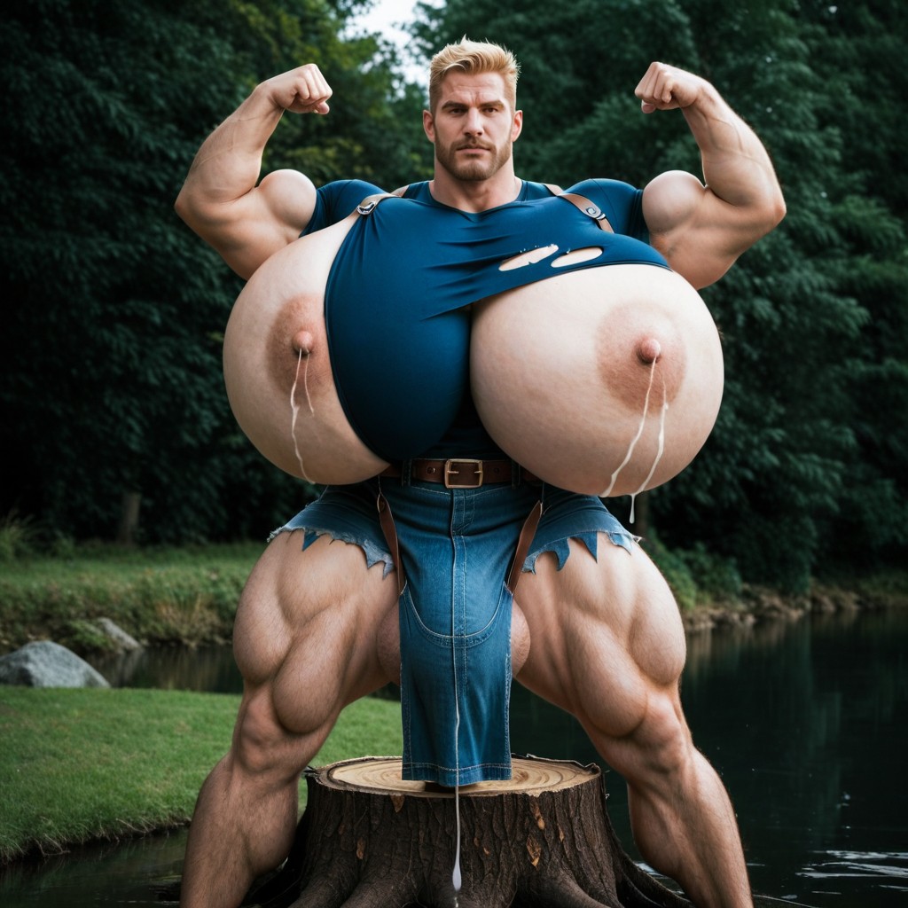 Bottom Up, Ripped Blue T Shirt, Wide Angle AI Gay Porn