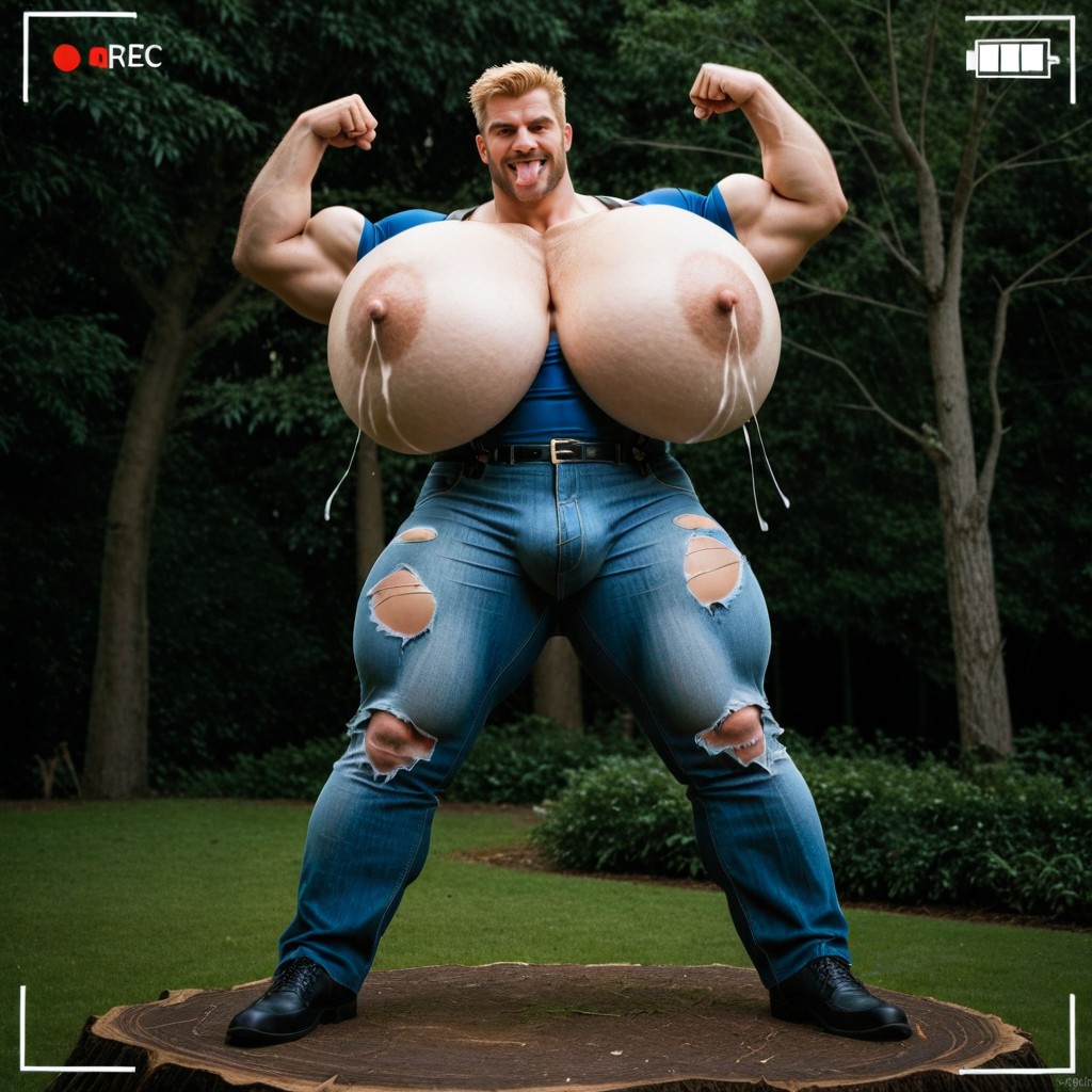 Blonde, Tight Jean Suspenders, Tongue Out AI Gay Porn