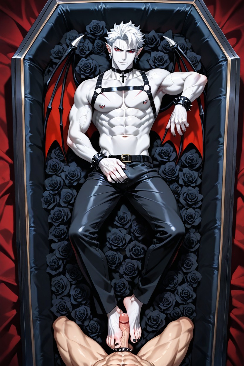 Build, Cross Choker, White Hair AI Gay Porn