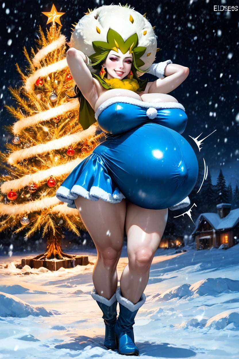 Christmas Tree, Earrings, Cleavage AI Porn