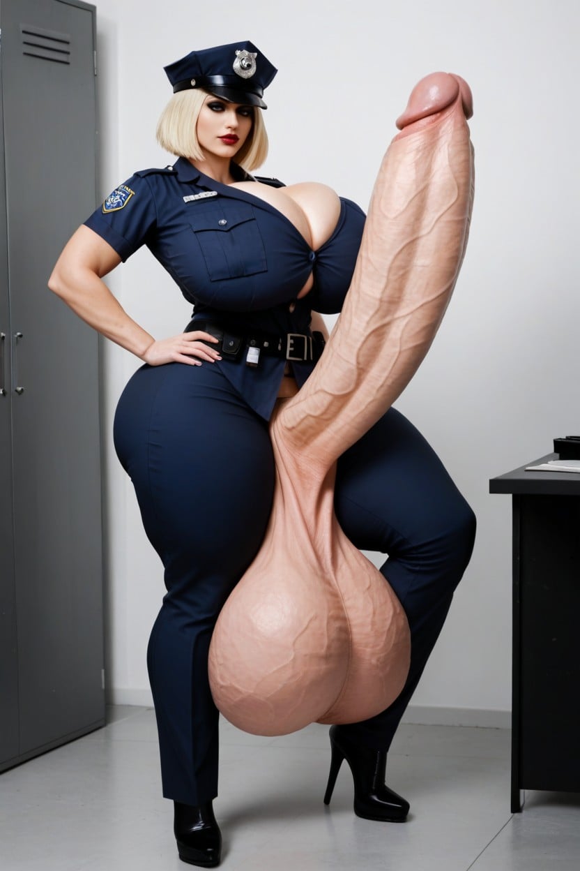 Police Costume, 1 Person, Giant Penis Expansion Shemale AI Porn