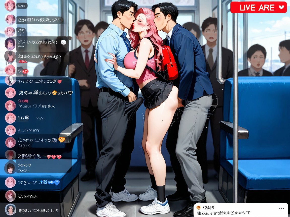 Men, Holding A Pole, In Very Crowded Bus AI Porn