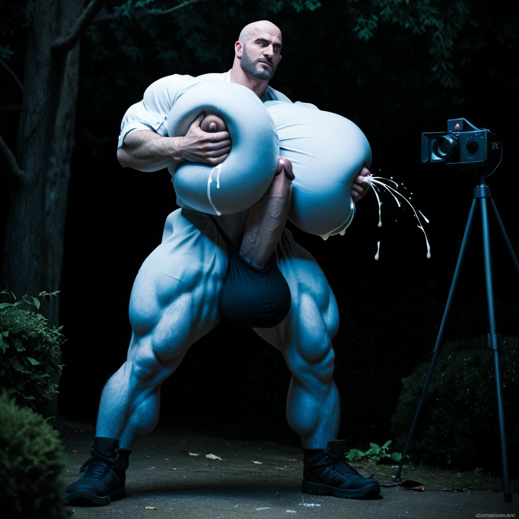 Full Body, Hyper Bulky, White Eyes AI Gay Porn