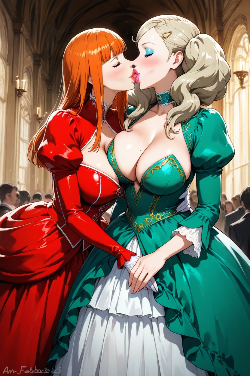 Blonde Haired Ann From Persona, Large Hoopskirt, 2 Personas Porno IA