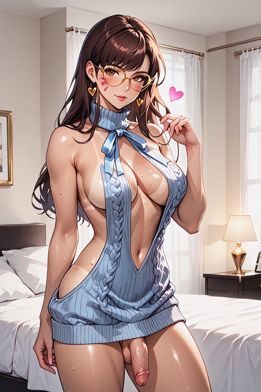 Penthouse Bedroom, Naked, Large Breasts AI Porn