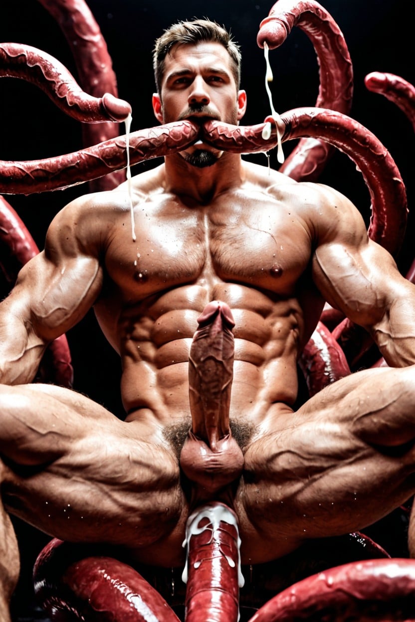 Man Pinned To The Ground By Tentacles, 18+, Red Skin AI Gay Porn