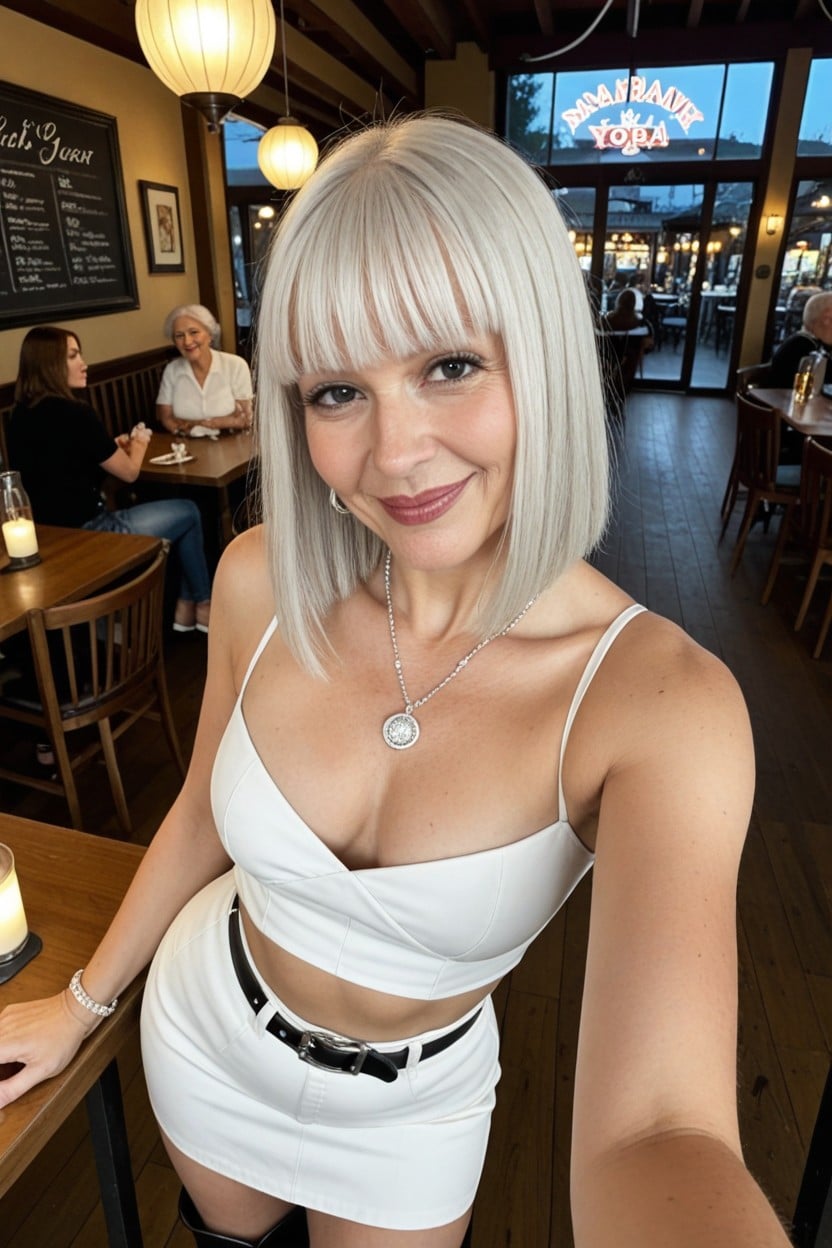 Goth, White Shirt, White Denim Skirt With Black Belt AI Porn