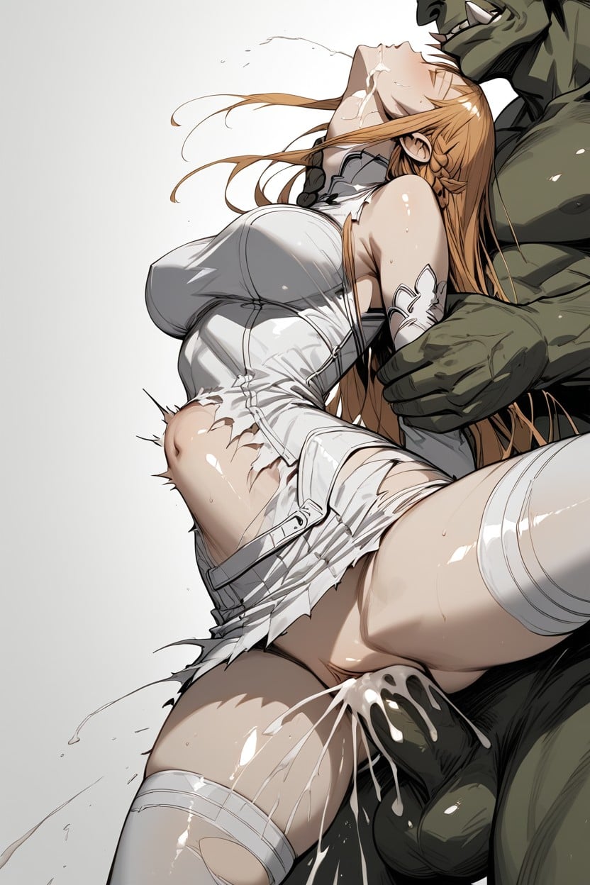 Ripped Clothes, Head Thrown Back, Shaved Pussy Hentai AI Porn