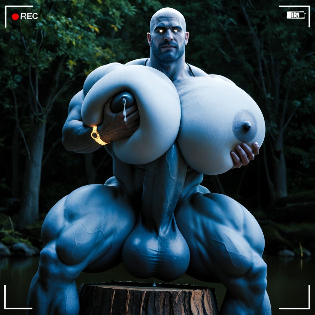 Muscular, Glowing Blue Skin, Full Body AI Gay Porn