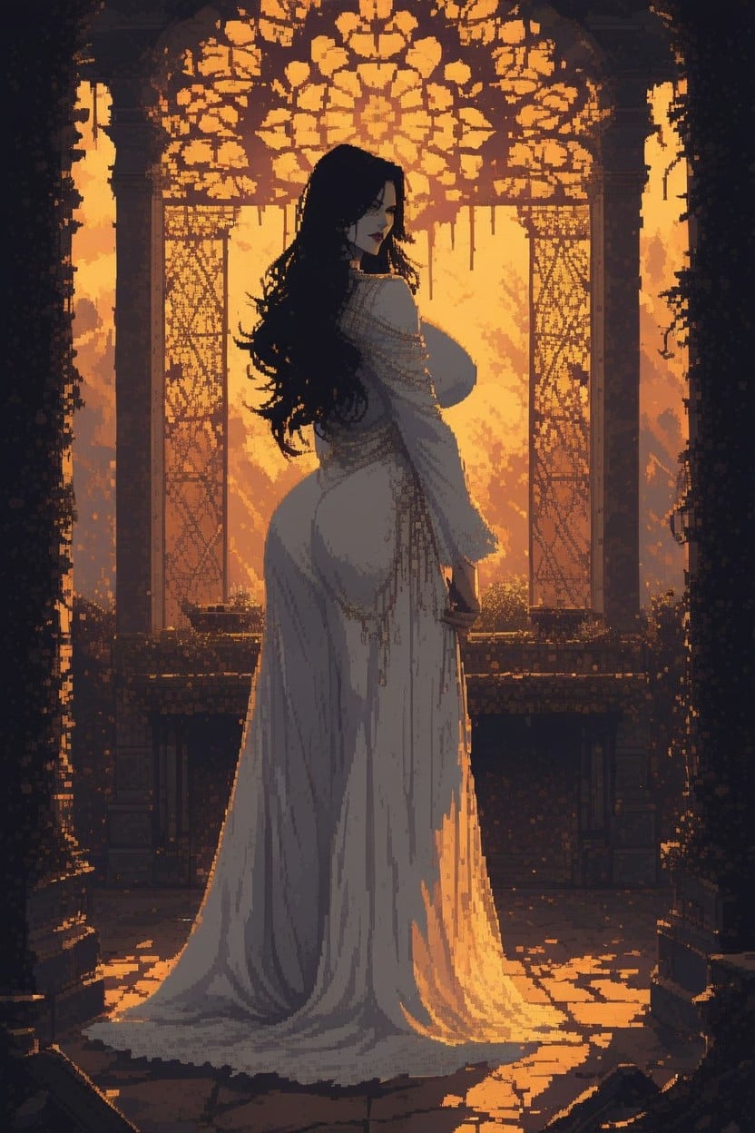 Yellow Eyes, Long Hair, Showing Back Hentai AI Porn