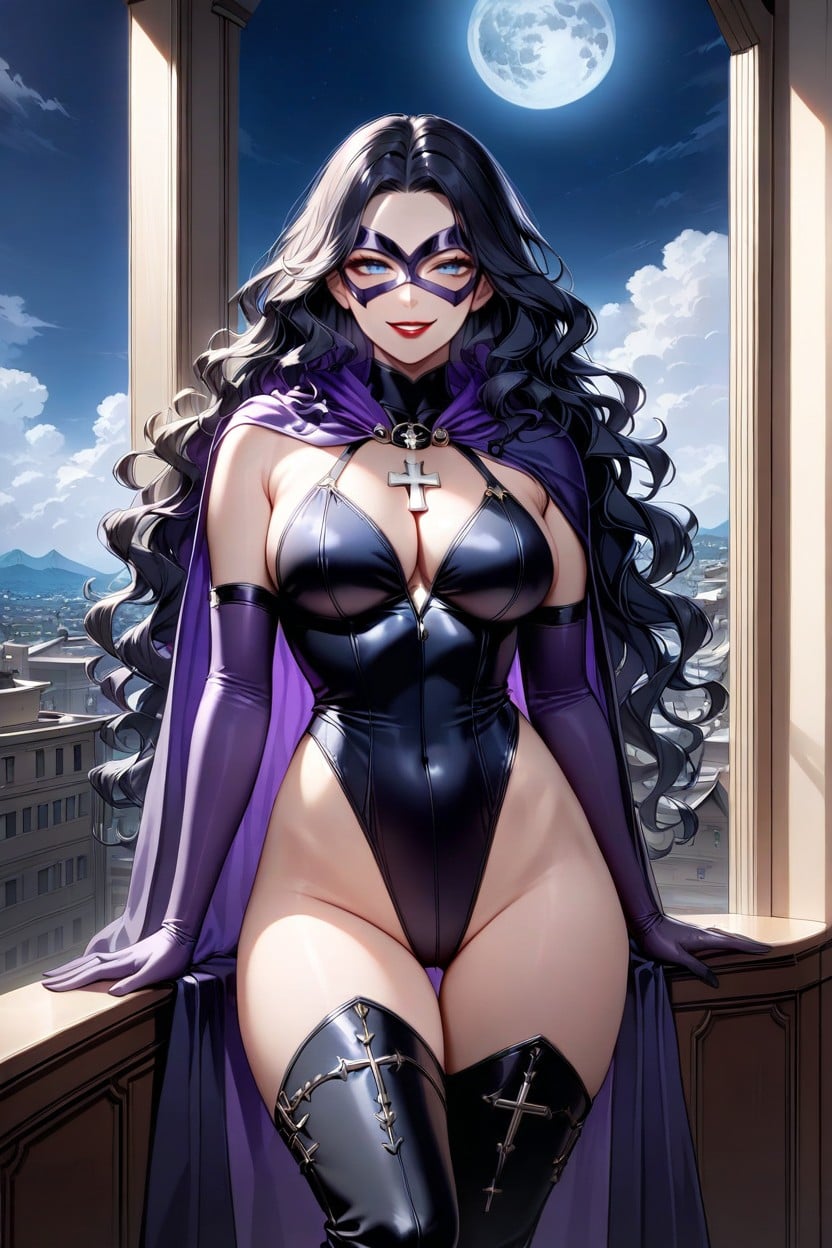 Thigh-high Black Boots, Bare Teeth, Balcony AI Porn