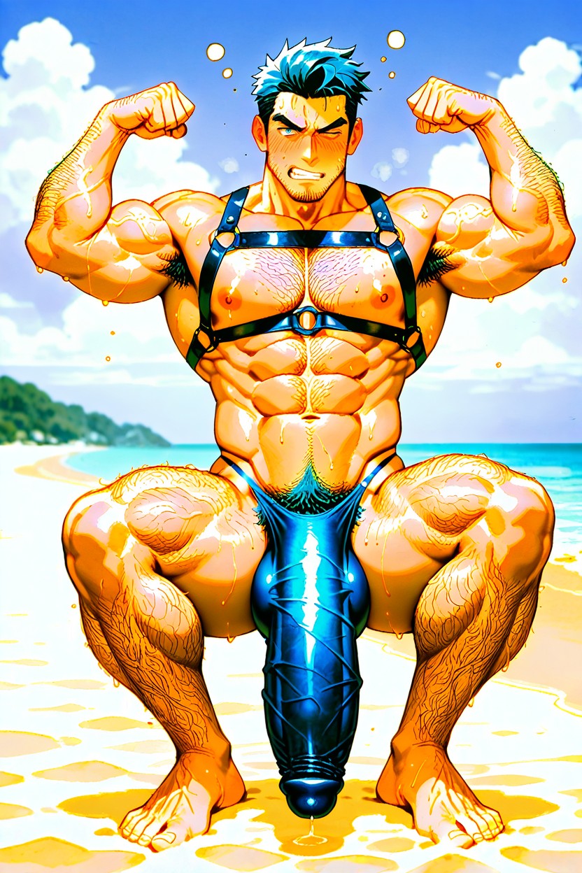 Beach, Veiny Penis, Harness AI Gay Porn