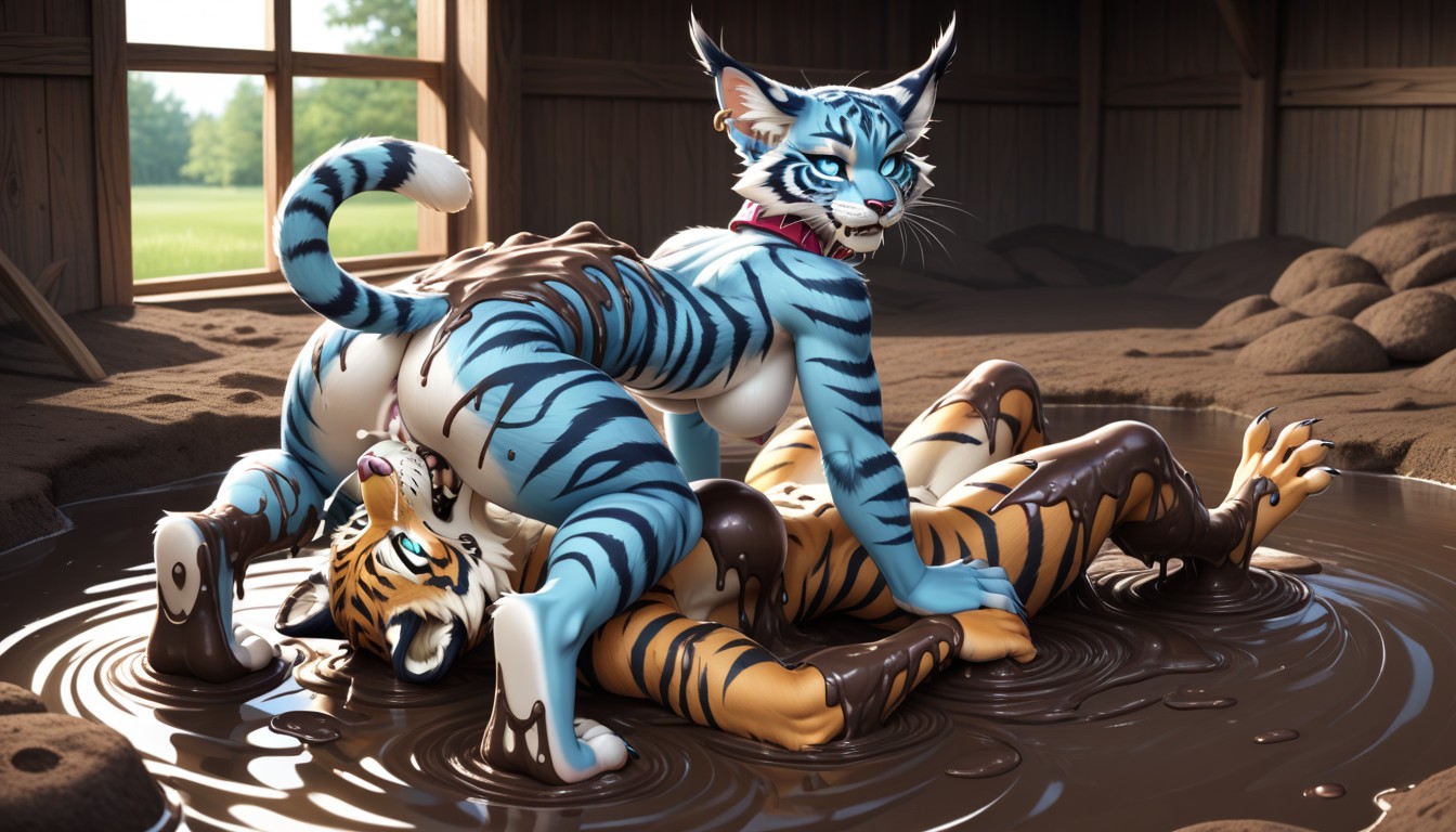 Sabertooth, Spitroast, Blue Tiger Stripes Furry AI Porn