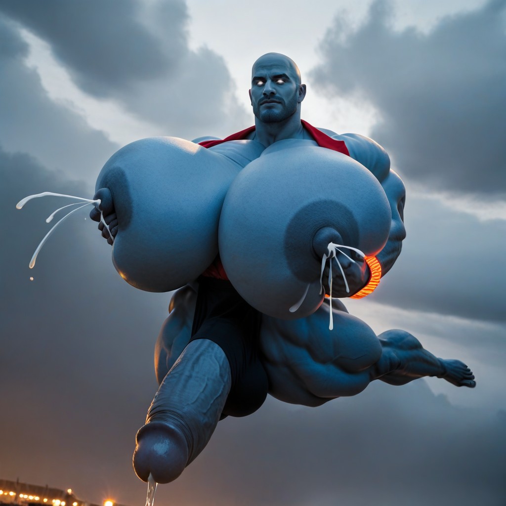 Hyper Bulky, Glowing Blue Skin, Bald AI Gay Porn