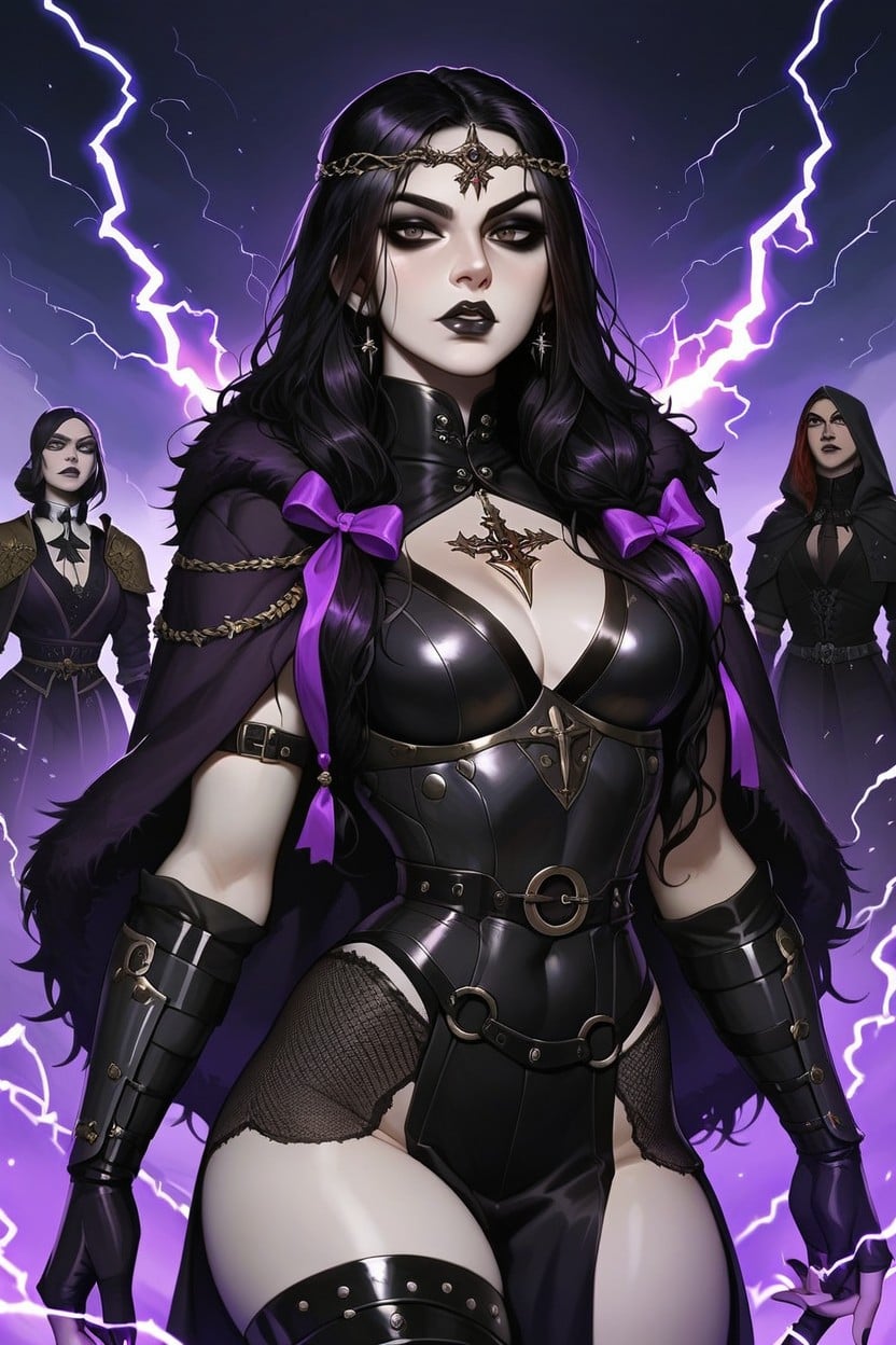Loose Vest, Fur Cloak Over Shoulders, Goth Warrior Woman AI Porn