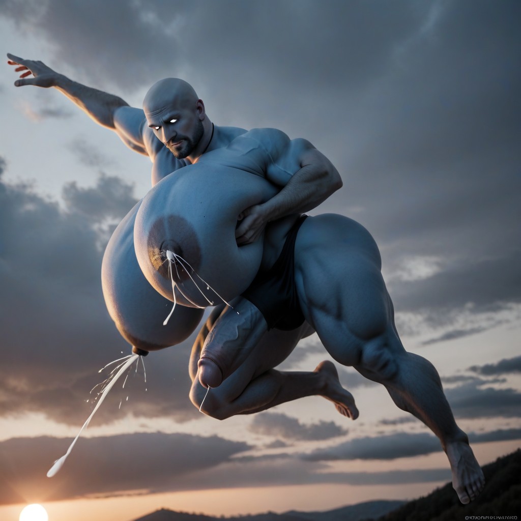 Doctor Manhattan From Watchmen, Wide Angle, Hyper Bulky AI Gay Porn