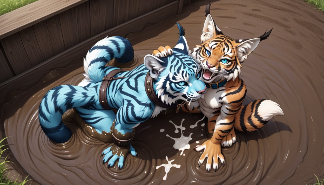 Messy, Blue Tiger Stripes, Cat Form Furry AI Porn