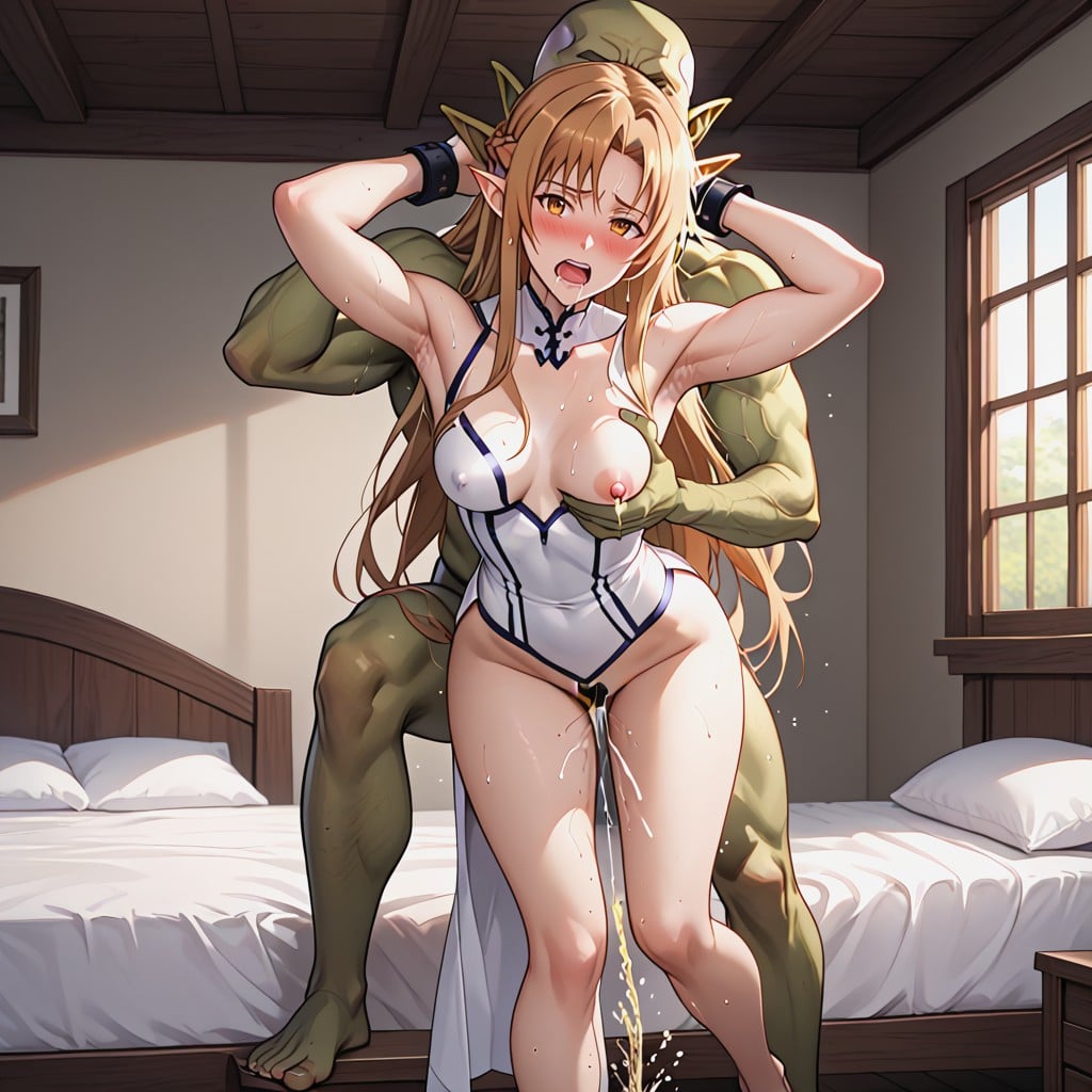 Detailed, Thick Penis Stretching Her Pussy, Drooling Running Down Hentai AI Porn