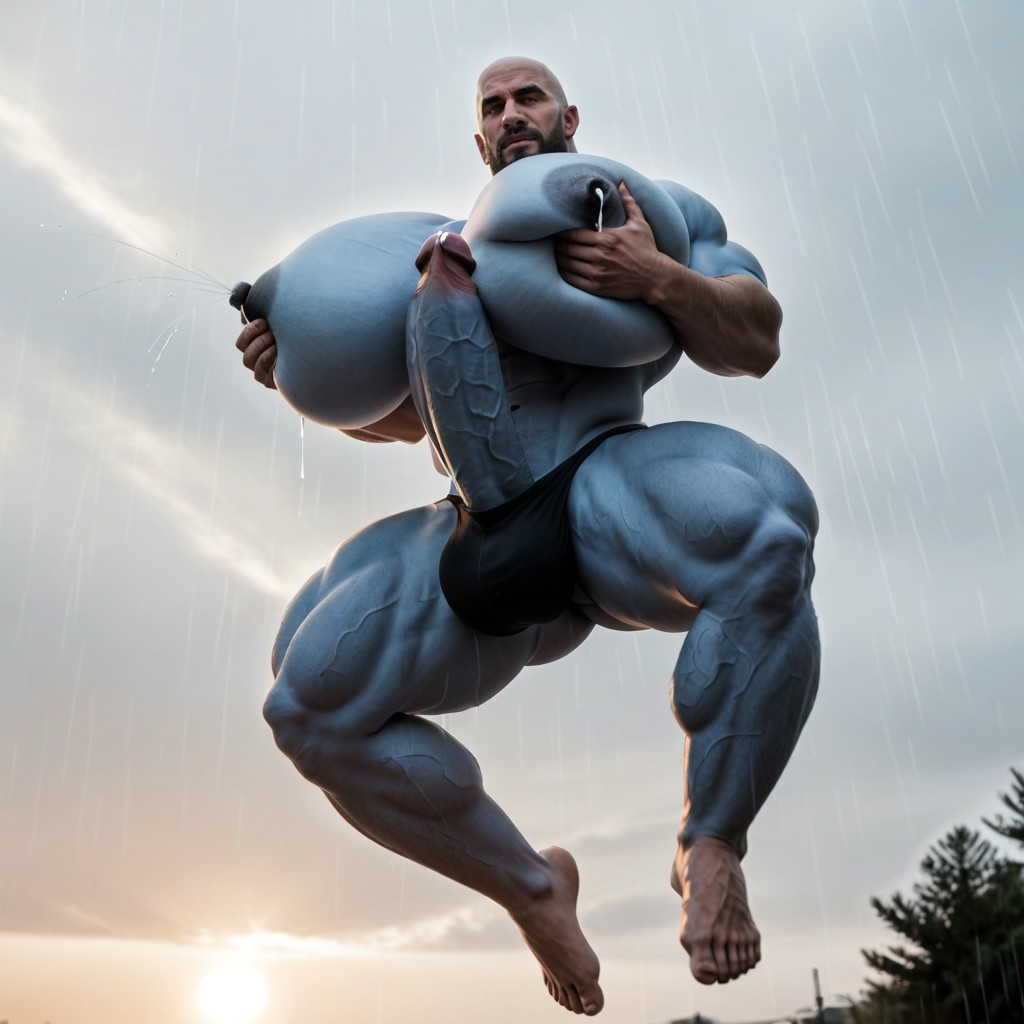 Flying, Flying In Air ;legs Together, Hyper Bulky AI Gay Porn