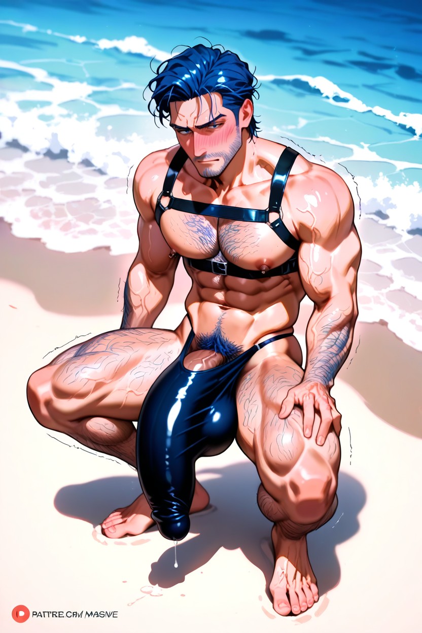 Beach, Leaking Nipples, Messy Hair AI Gay Porn