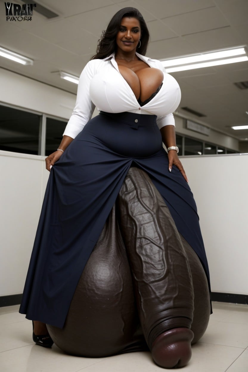 Breast Expansion, Side View, Monochromatic Hyper Black Shemale AI Porn