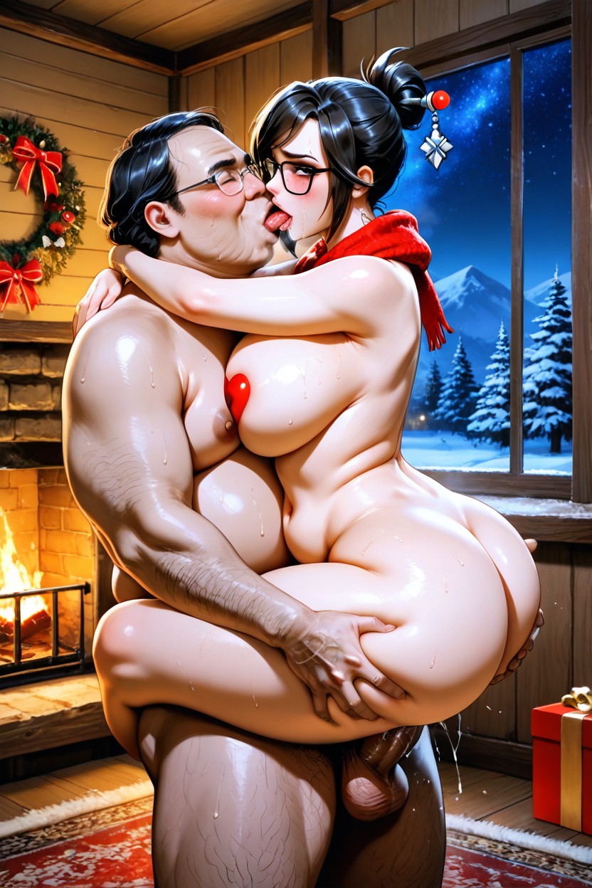 Ugly Fat Man, Black Hair, Living Room AI Porn