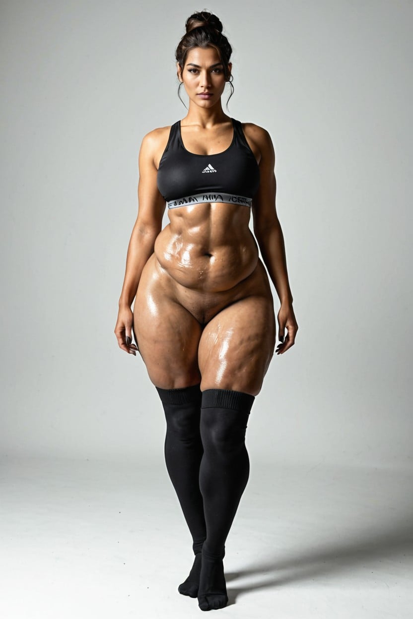 Big Legs, Ultra High Detailed Photo, Gold Jewelry Around Stomach AI Porn