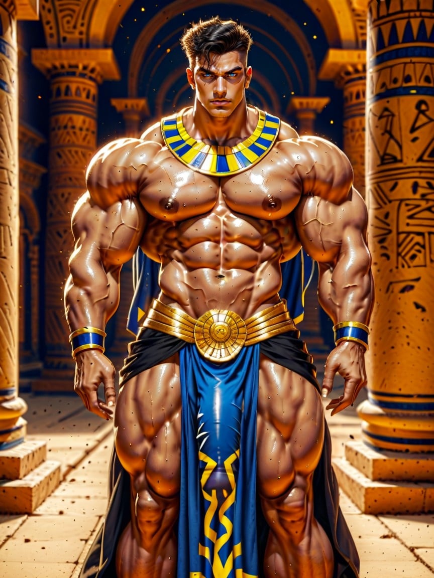 Well Defined Abs, Hyper Ripped Growing Muscles, Masculine Face AI Gay Porn
