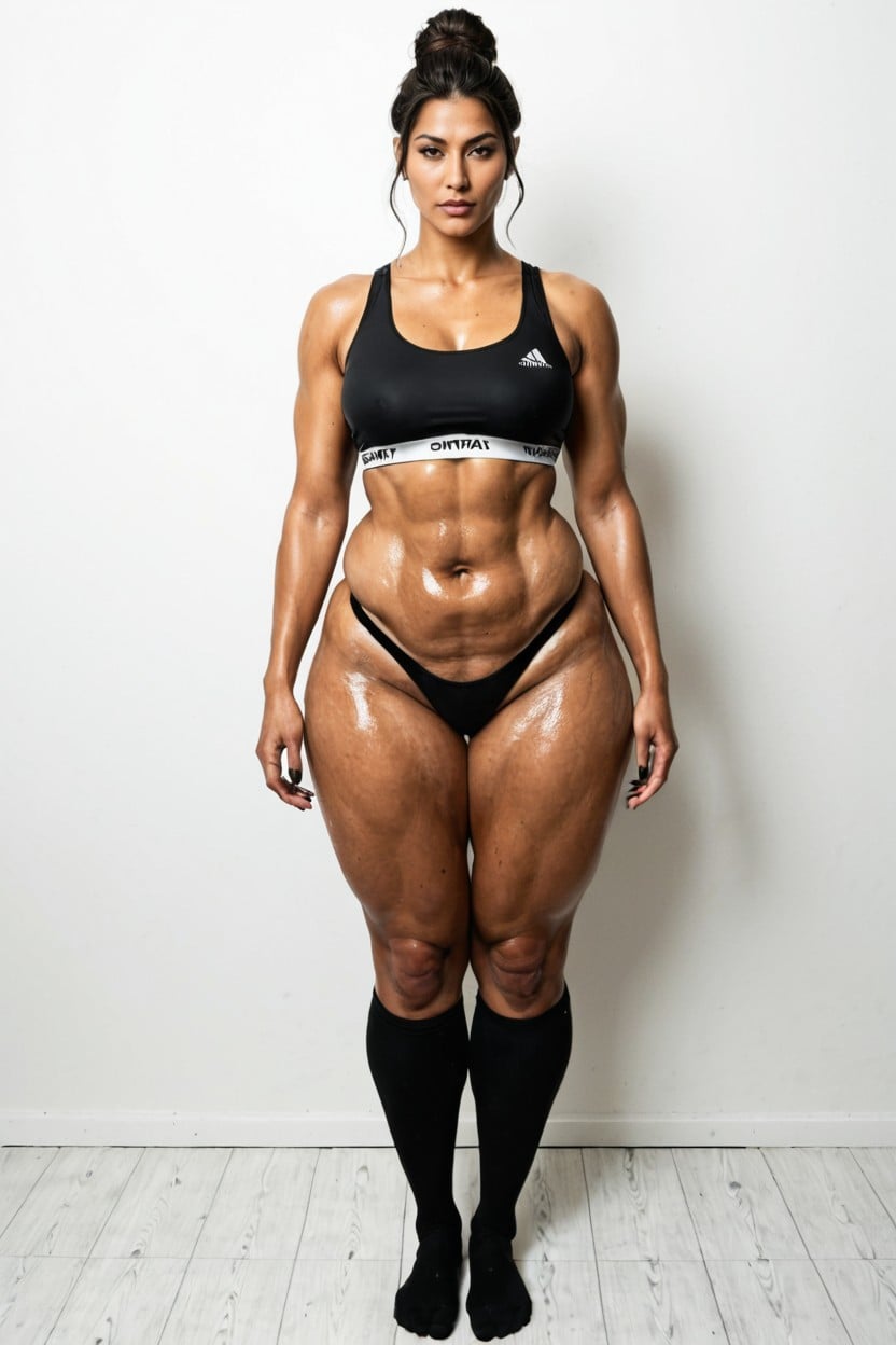 Gigantic Thighs, Full Body Shot, Hips Wider Than Shoulders AI Porn