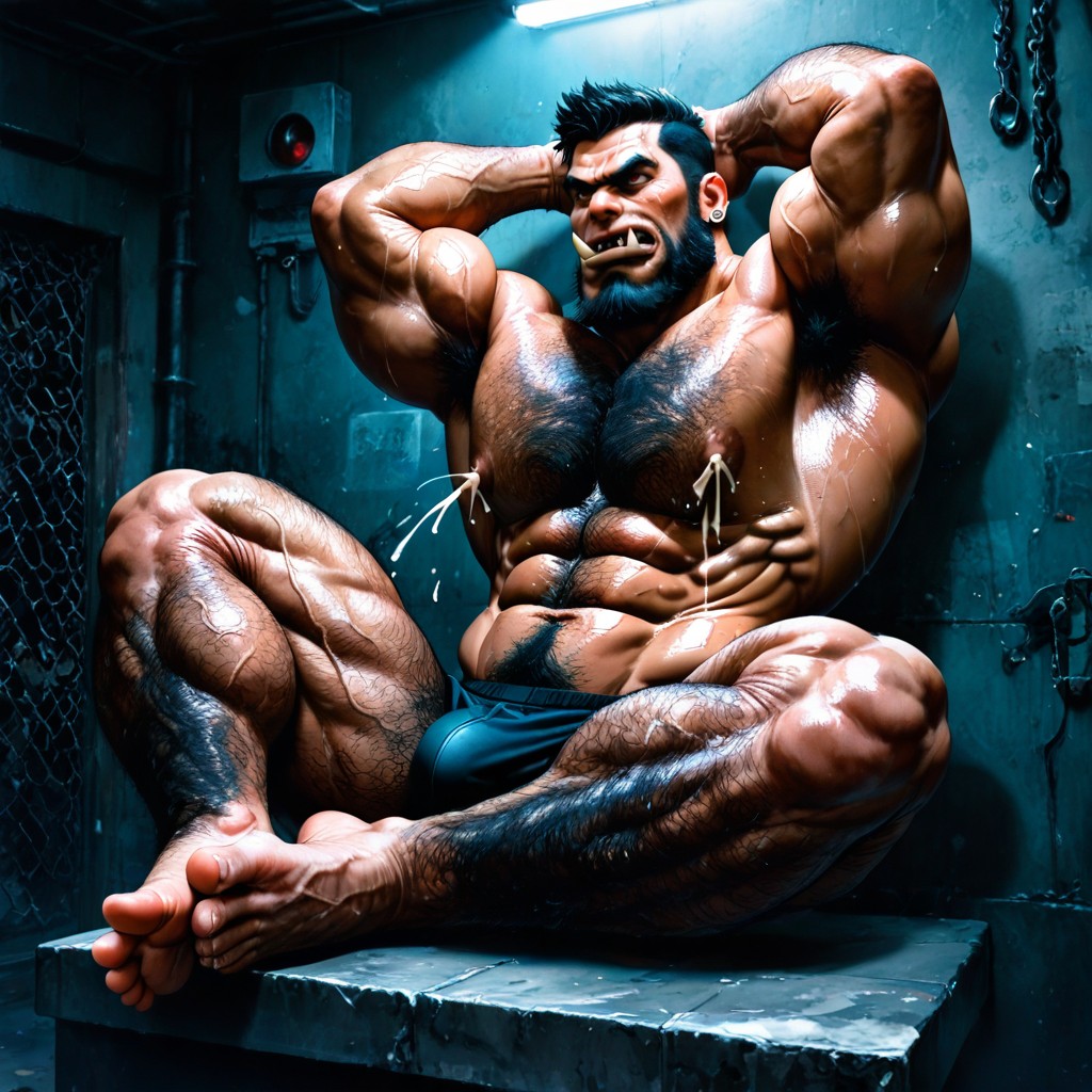 Extreme Hairy Chest, Exposed Muscle Thighs, Neck AI Gay Porn