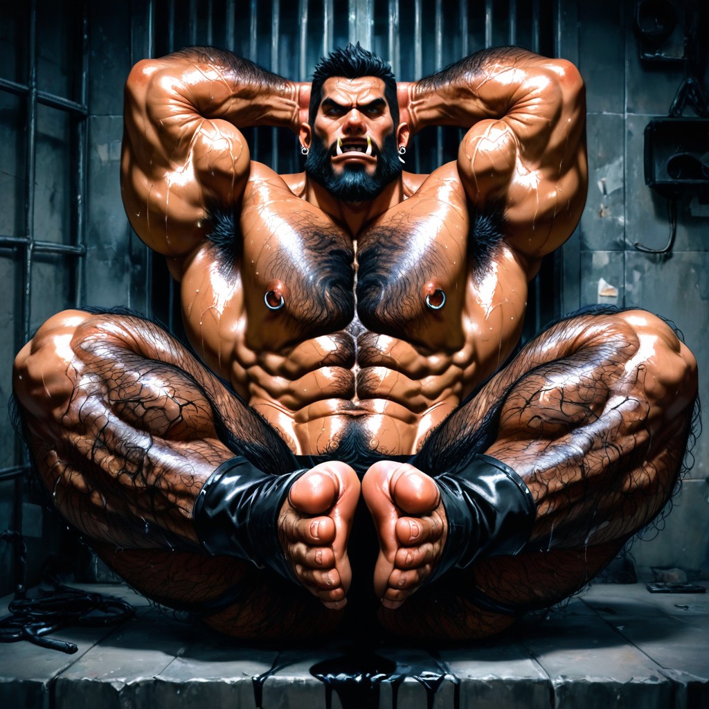 Bodybuilder, Long Black Hair, Realistic Style AI Gay Porn