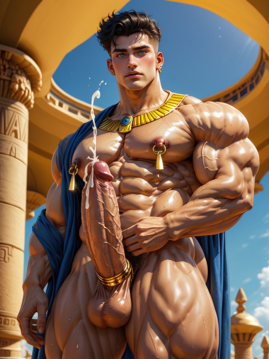 Extremely Long Stiff Pumped Nipples, Blue Eyes, Standing AI Gay Porn