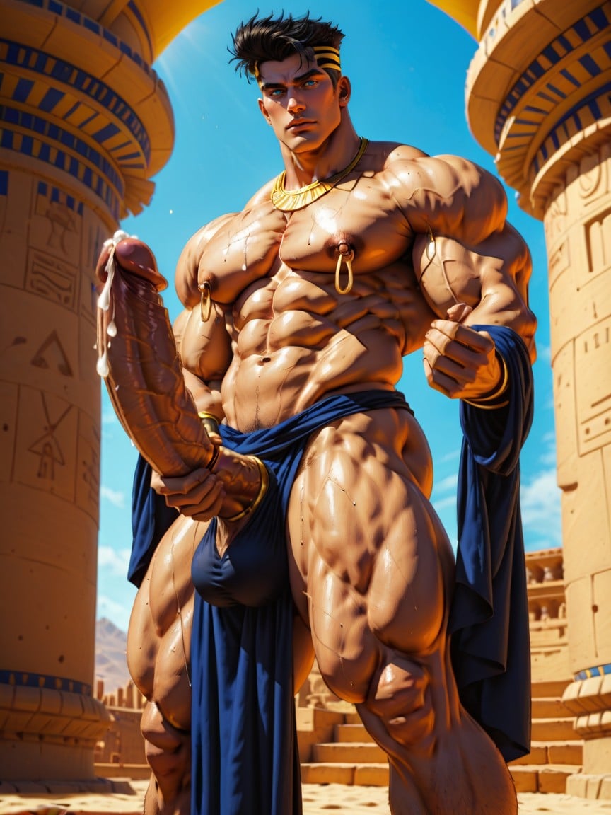 Octane Render, Egyptian Male Bodybuilder, Hyper Ripped Growing Muscles AI Gay Porn