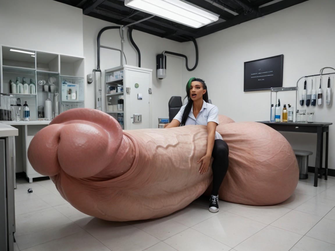 Heavy Breathing, Gigantic Hyper Macro Penis, Gigantic Testicles Shemale AI Porn