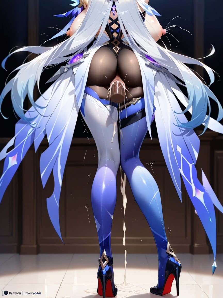 Sorprendida, Pale Skin, Liquid Dripping Down To Floor From Vagina Hentai IA