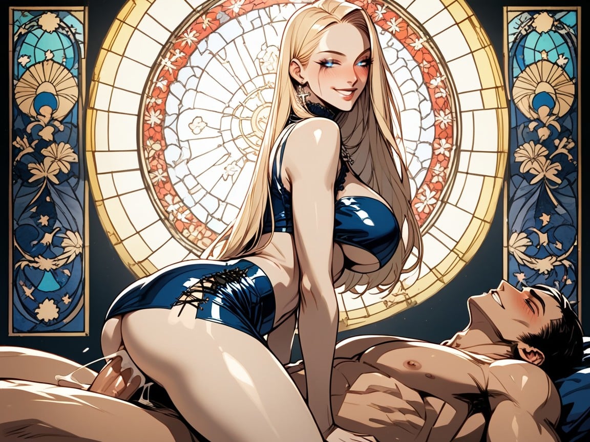 Figura Reloj De Arena, Beautiful Face, Cross-laced Latex Blue Skirt Hentai IA
