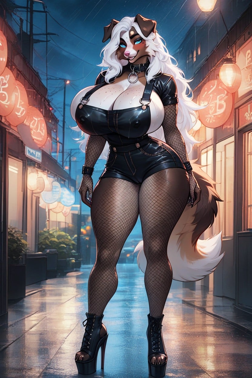 Tight Waist, Black Fishnet Stockings, Massive Ass Furry AI Porn
