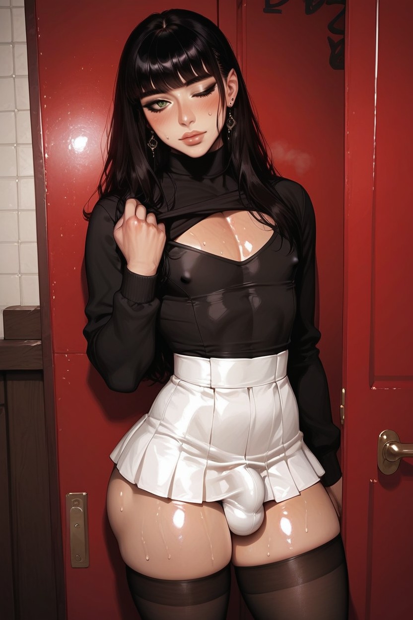 Shiny Skin, Full Glossy Lips, Sweat Droplets AI Gay Porn