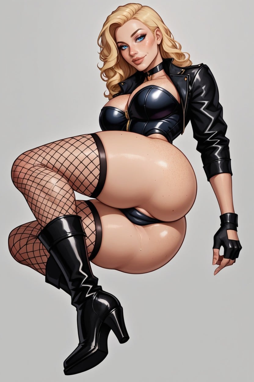 Horny, Pretty Makeup Gorgeus Voluptuos Woman, A Slaveless Black Leotard AI Porn