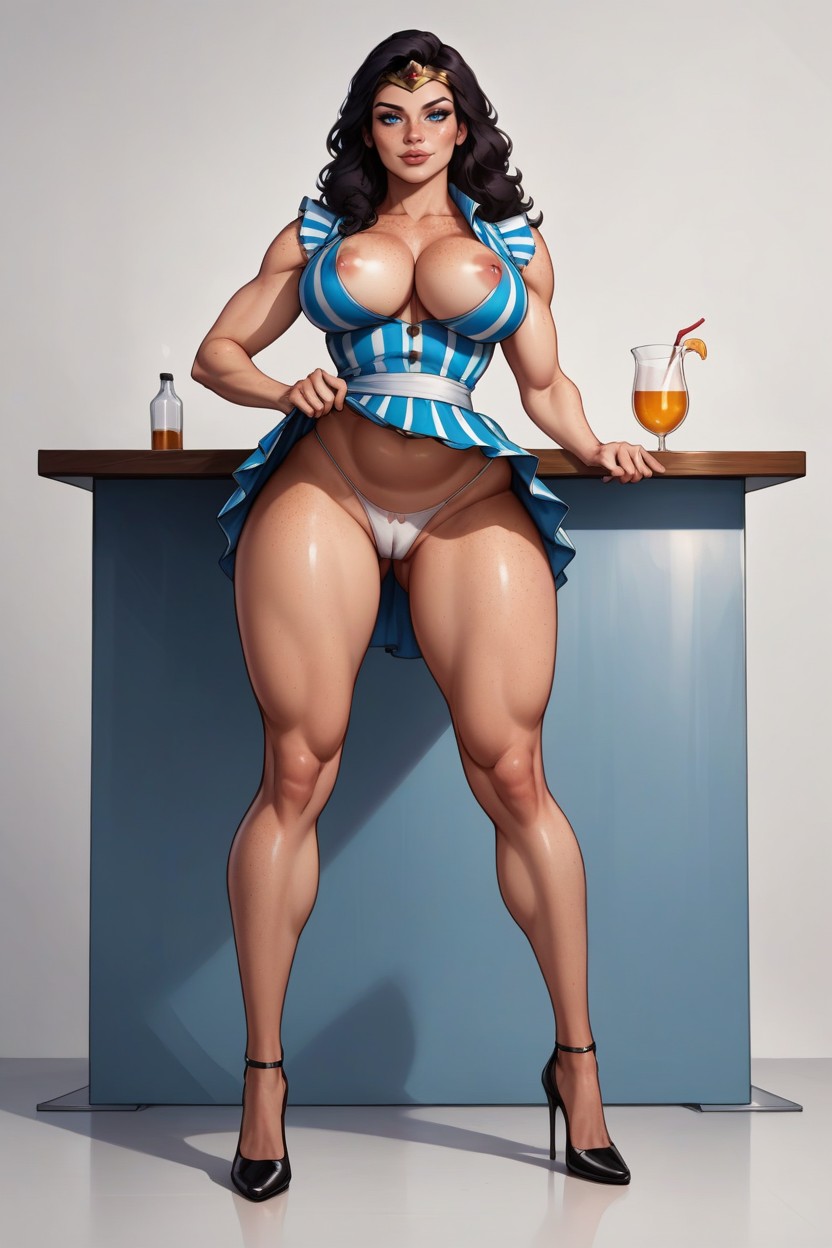 Blue Eyes, Round Bubble Butt, Waitress Dress AI Porn