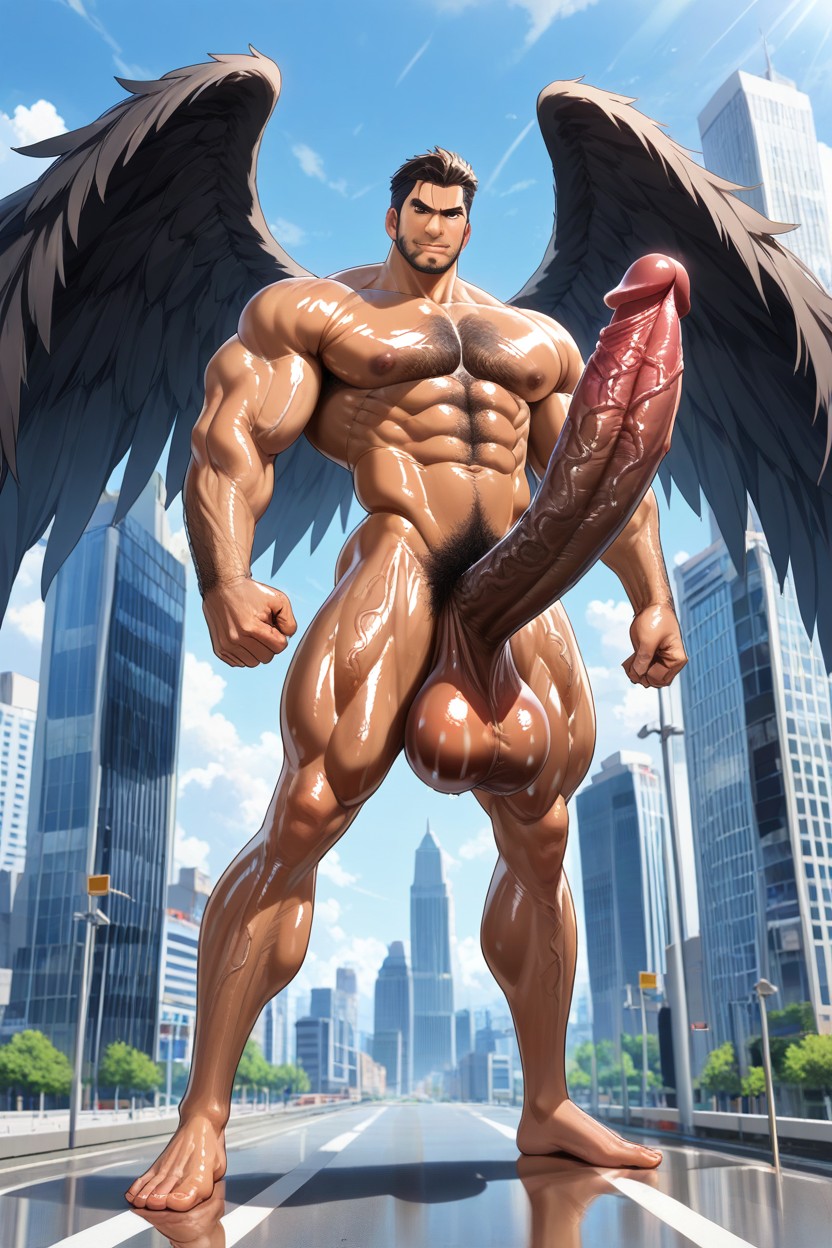 Impossibly Long Full Erection, Hyper Angel Six-wings, Extremely Oiled Body AI Gay Porn