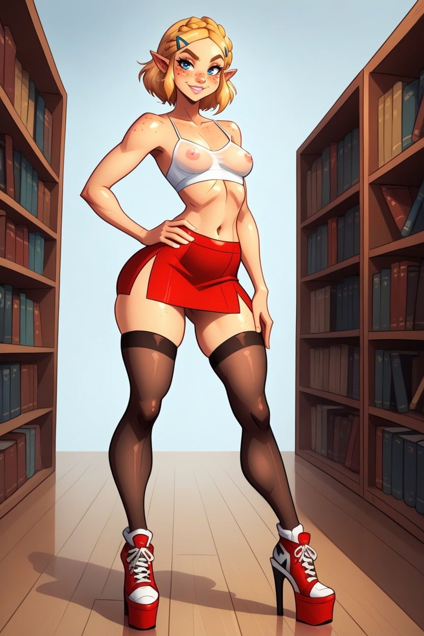 Zelda From Breath Of The Wild, Library, Hard Nipples Hentai IA