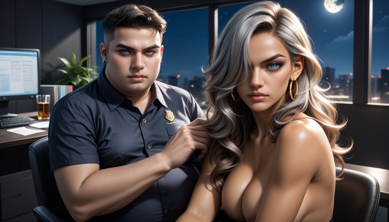 Topless, Blue Eyes, Jean Pants AI Porn