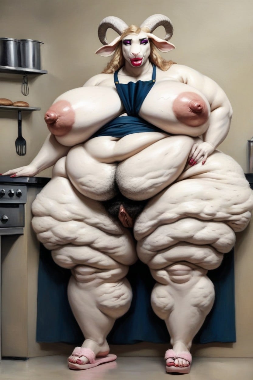 Obese Fat Thighs, Engorded Genitalia, Morbidly Obese Matured Goat Mommy Furry AI Porn