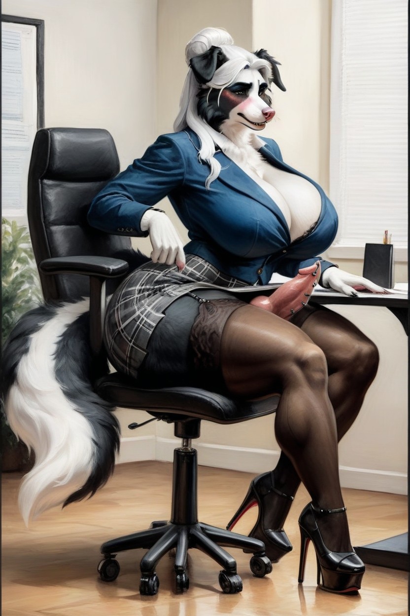 Legwear, Huge Hips, Perm Hairstyle Furry AI Porn