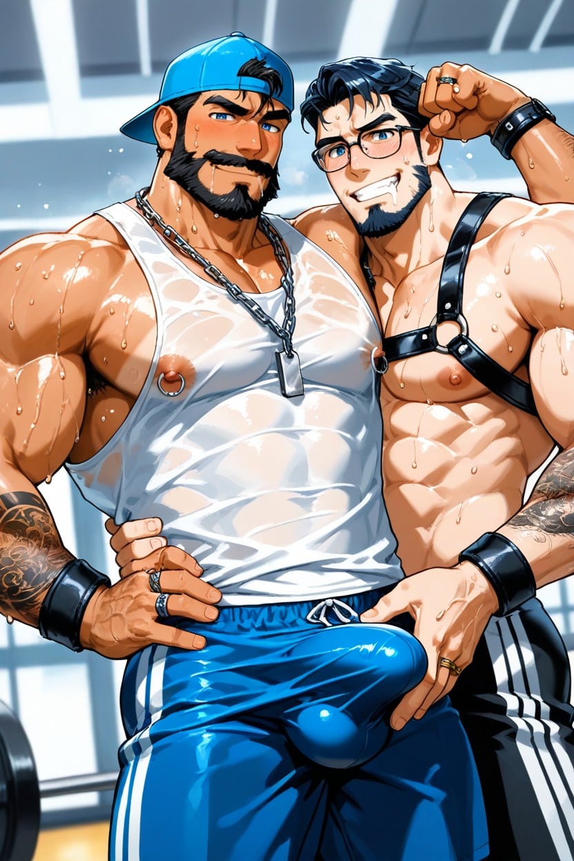 Leather Armbands On Both Arms, Huge Fingers, One Men Behind The Other AI Gay Porn
